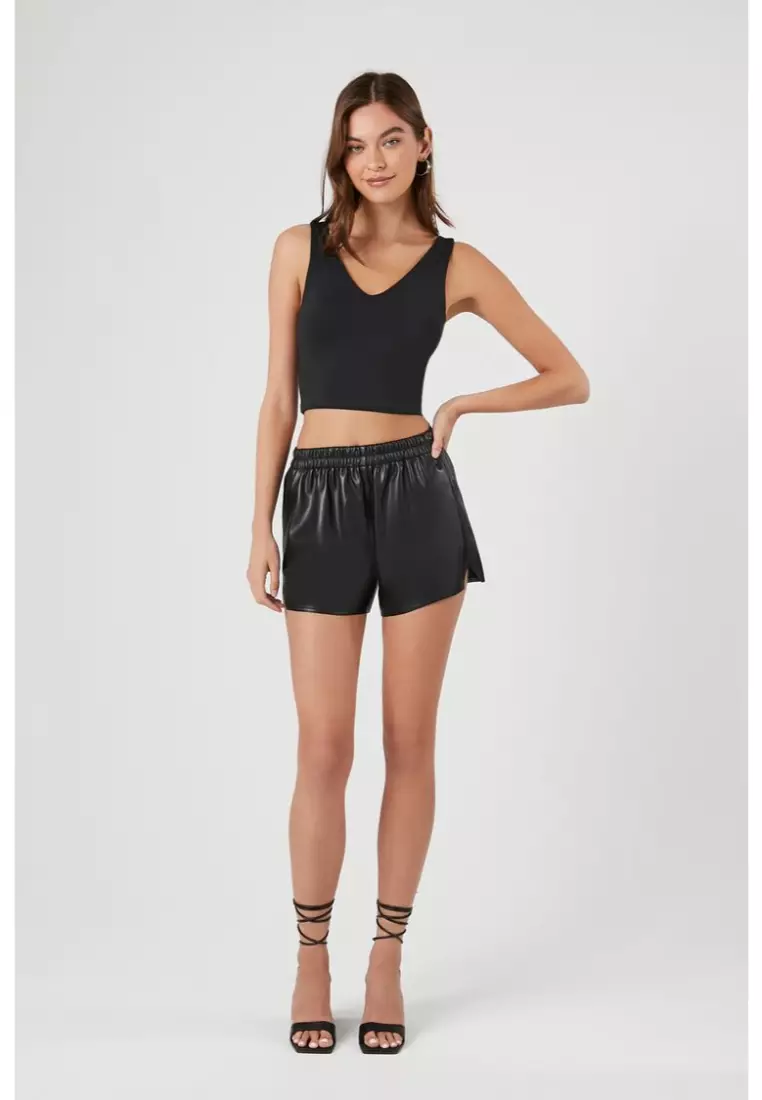 Black leather shorts forever 21 top