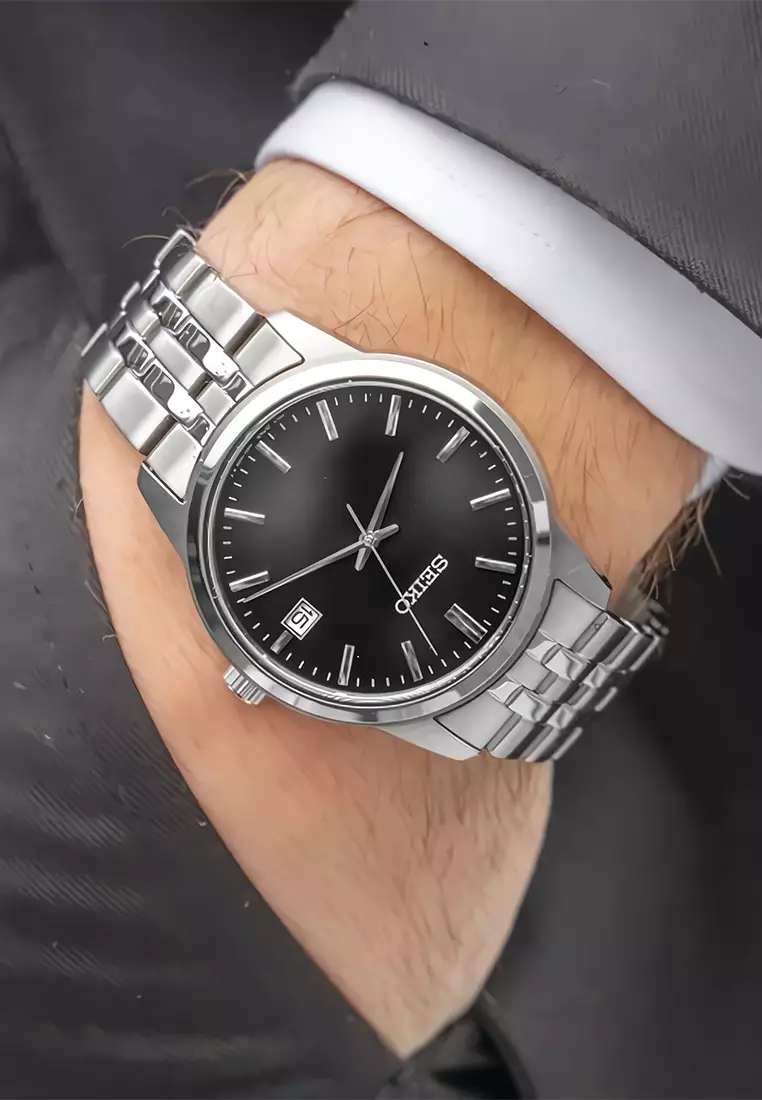 Seiko Quartz Classic Silver Stainless Steel Bracelet - Jam Tangan Analog Pria - SUR401P1