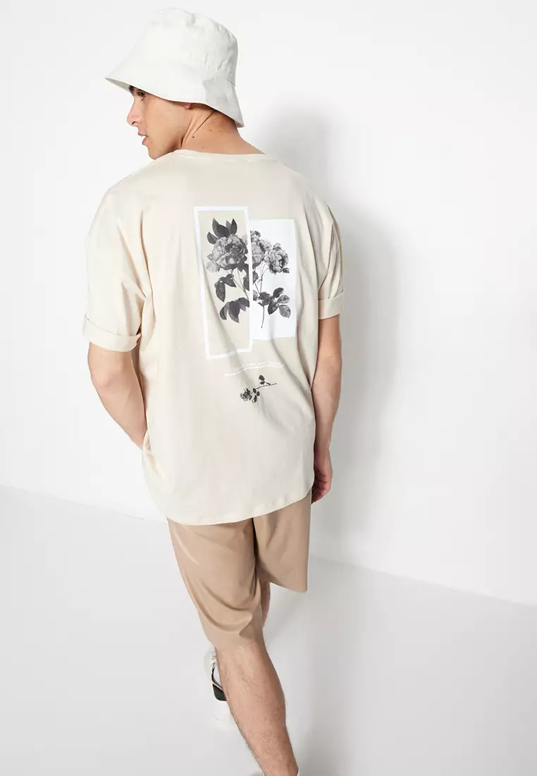 Oversized Crew Neck Floral Print Short Sleeve T-Shirt