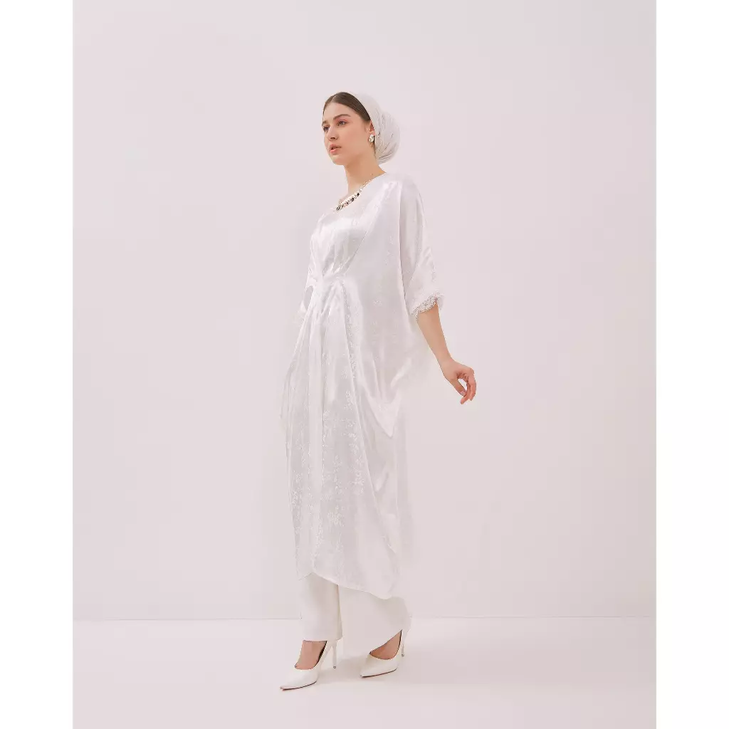 Urban Exchange Kaftan Nadine White - Abaya Lebaran Wanita Long Dress Premium Putih