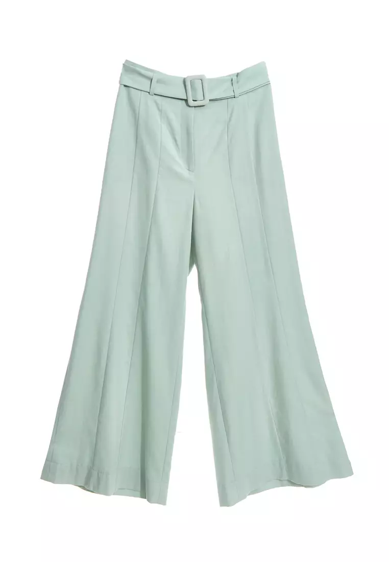 High Waist Light Green Flare Pants
