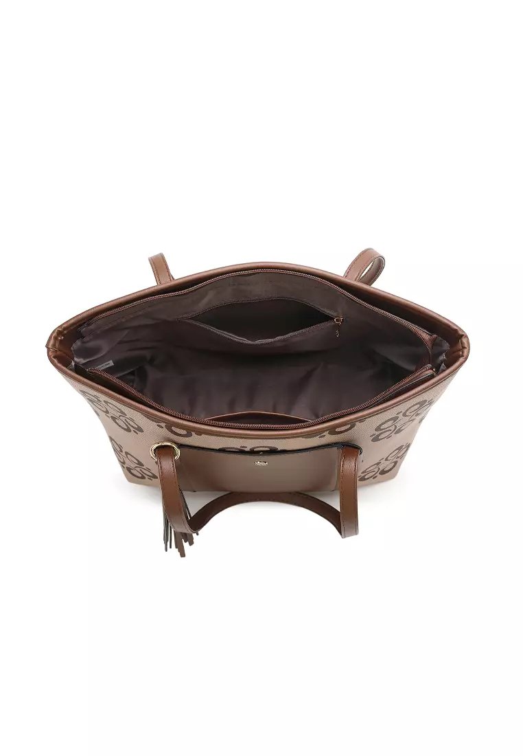 3-in-1 Women's Monogram Tote Bag + Sling Bag + Pouch (3-in-1 - Tas Jinjing + Tas Selempang + Kantong Wanita) - Hitam