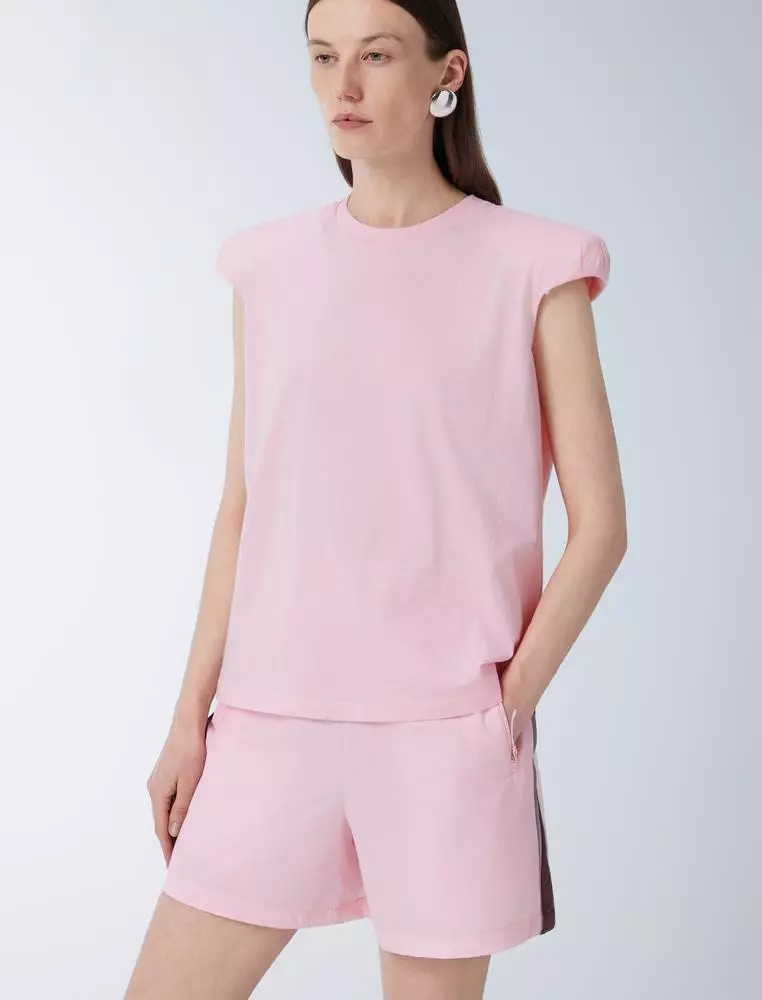 Cotton pleated short-sleeved T-shirt