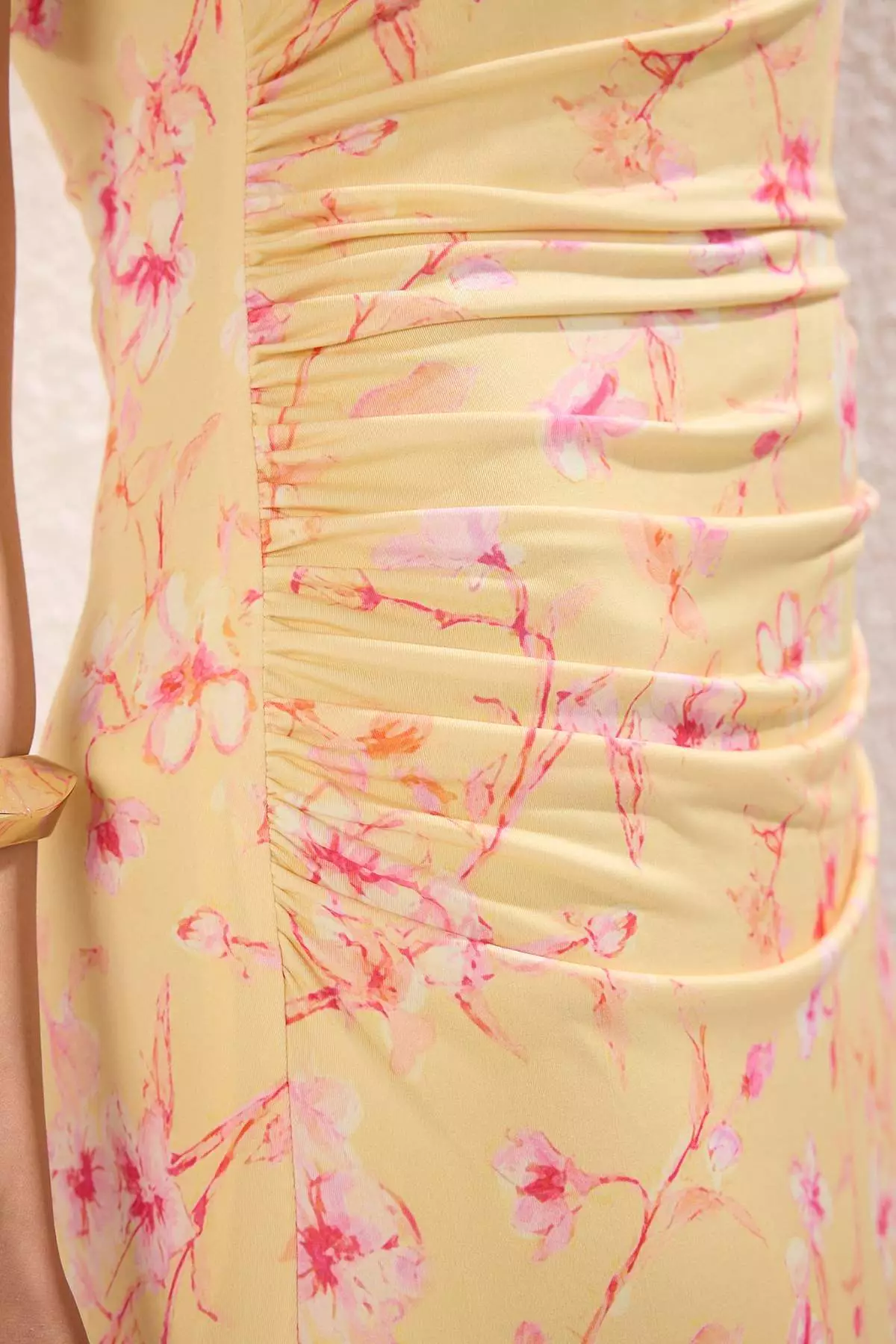 Orange Flower Printed Bright Surface Boat Rock Body-Hugging Stretchy Knitted Pencil Dress Twoss24El00528