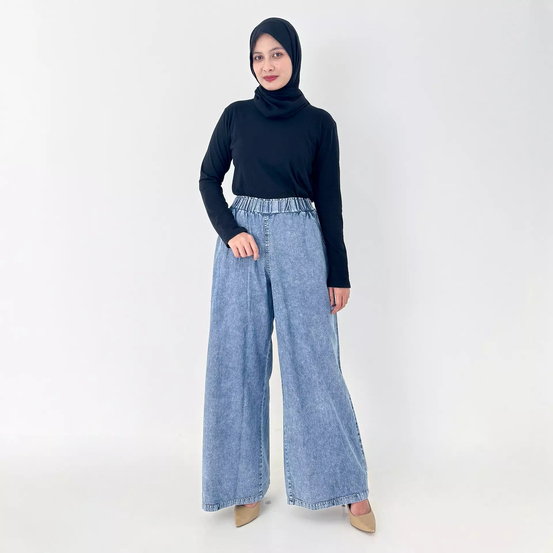 Alana Wide Leg Denim Pants | Celana Soft Jeans Wanita | Panjang 103-104 cm