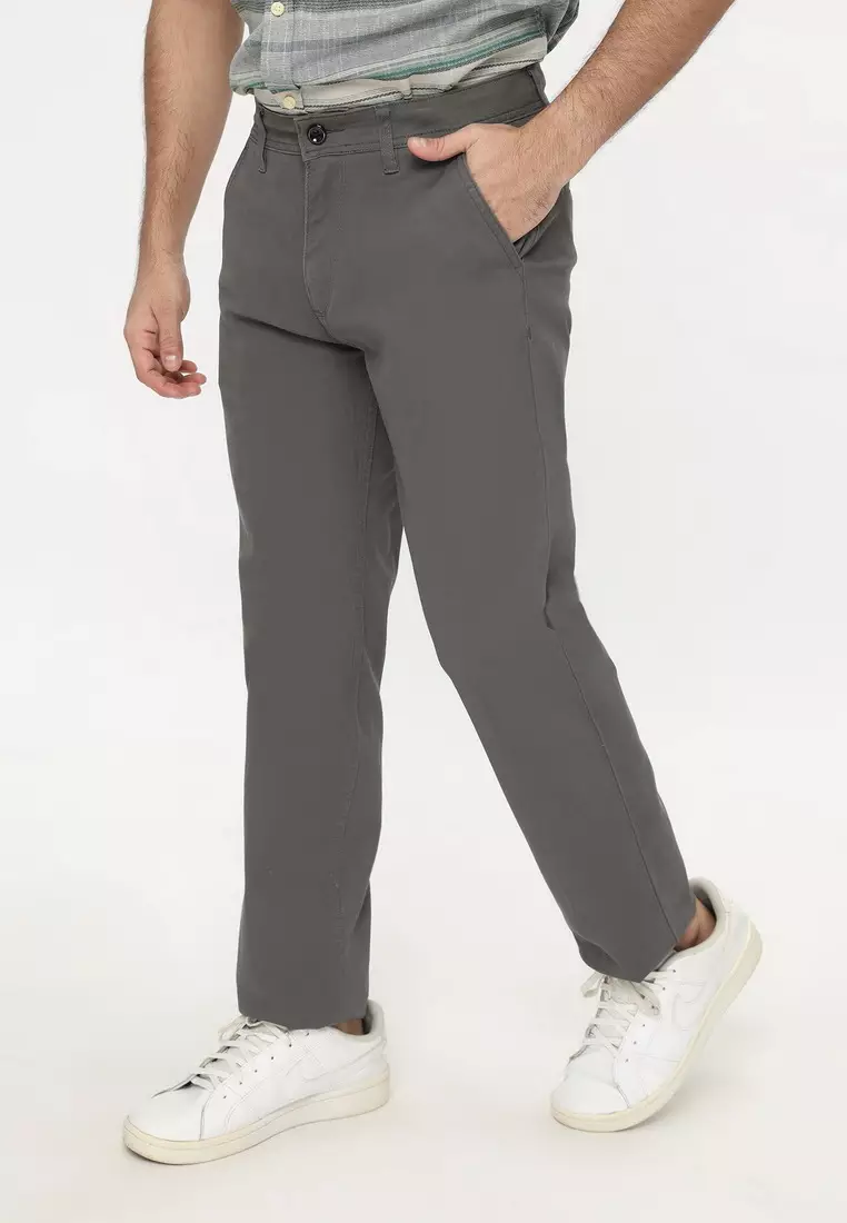 POLICE Celana Chino Panjang Seaweed Cotton Premium Stretch Regular Fit Pria
