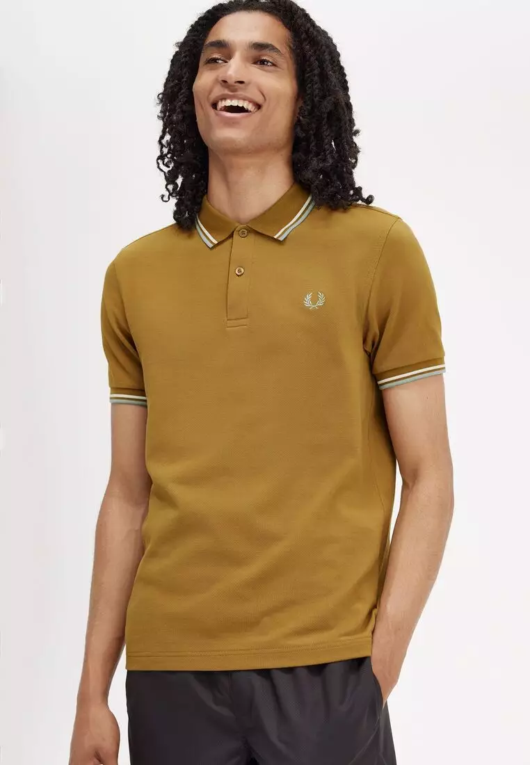 Fred Perry M3600 Twin Tipped Fred Perry Shirt (Dark Caramel / Snow White / Silver Blue)