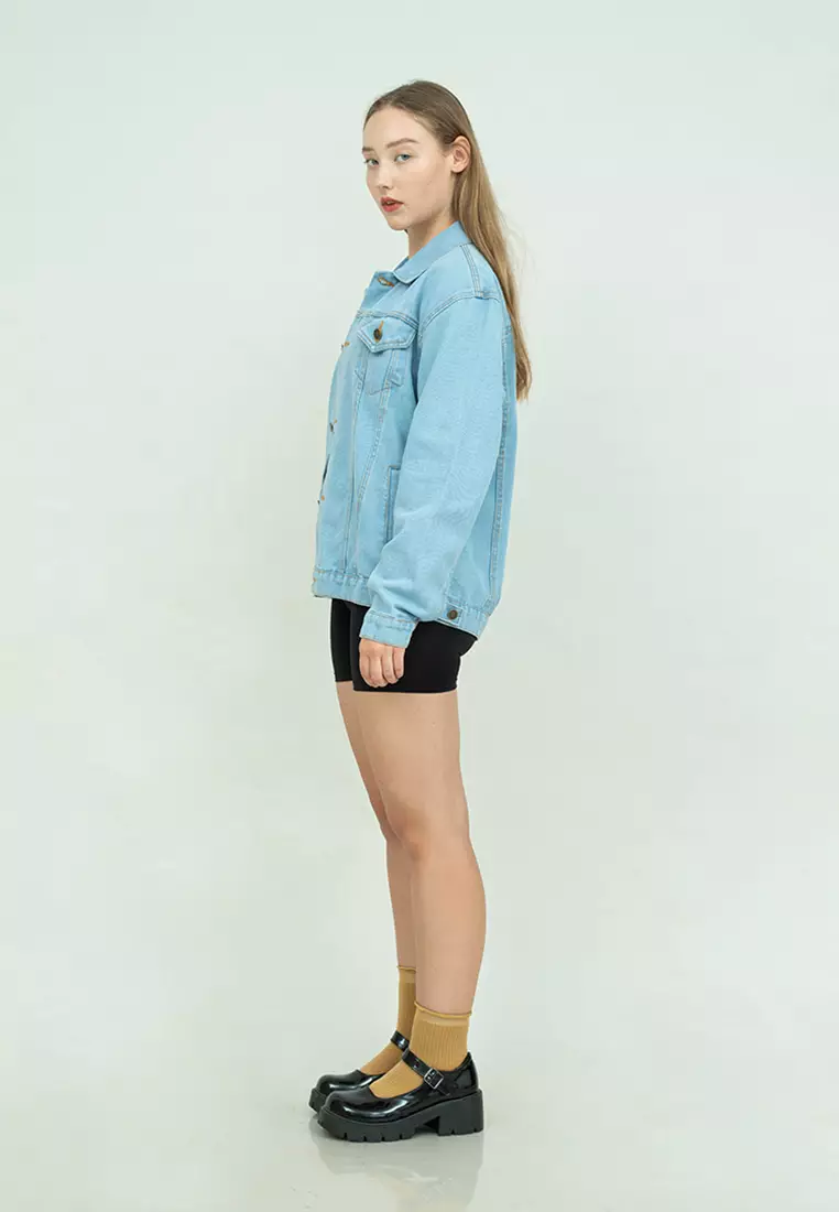 Houseofcuff Jaket Jeans Wanita Polos Tebal Jaket Denim Biru Pudar 2