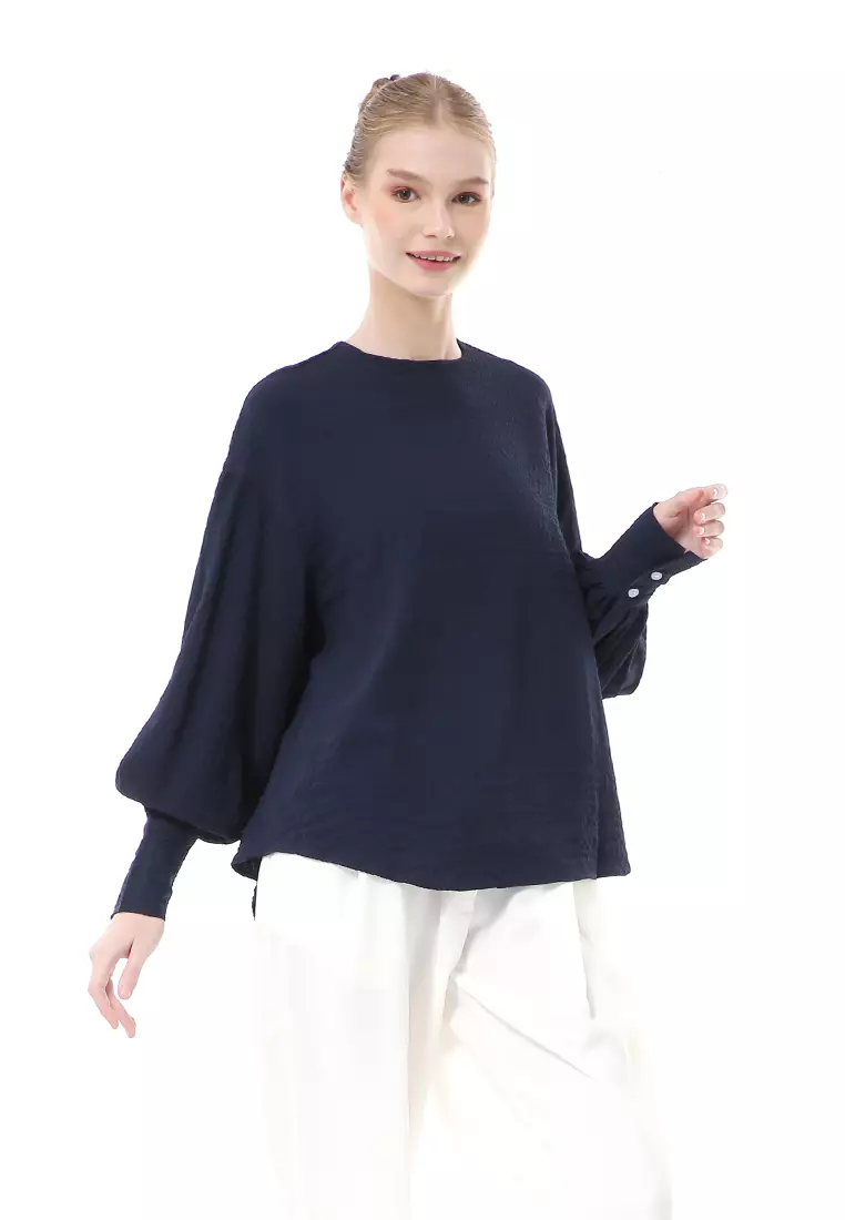 Susan Blouse Lengan Panjang Atasan Wanita Kasual High Quality - Navy