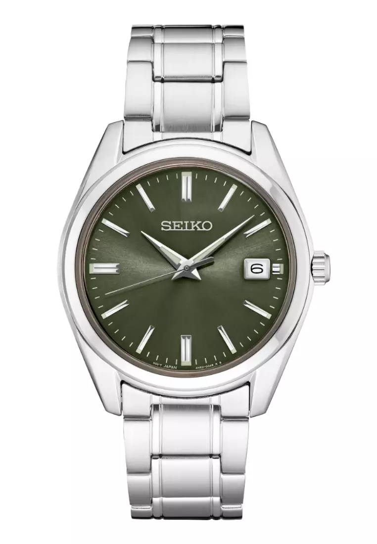 Seiko Gent Essentials Collection Olive Green Sunray Dial Sapphire Crystal Glass Quartz Watch SUR527P1