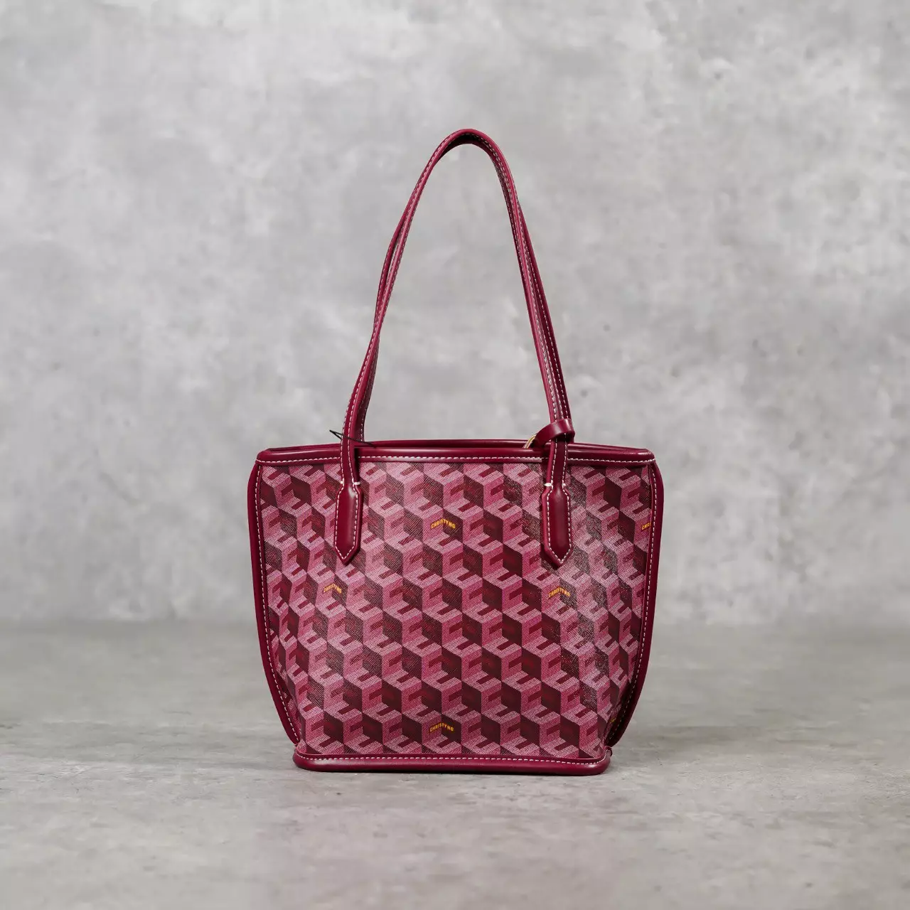 Tas CHRISTY NG RUSSO MONOGRAM PATTERN BURGUNDY TOTE BAG MINI 100% ORIGINAL