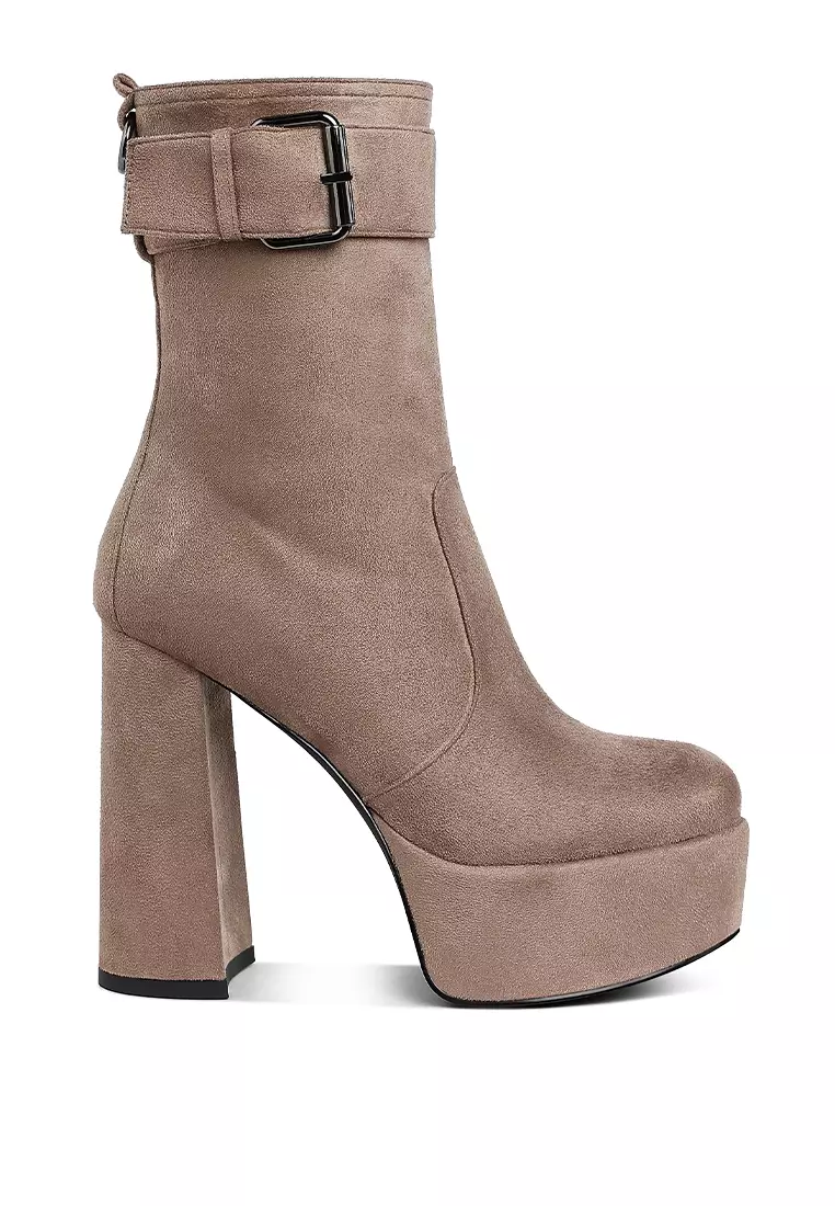 Discount on London Rag  shoes - SKU: Flared Block Heel Mid-Calf Boots in Taupe