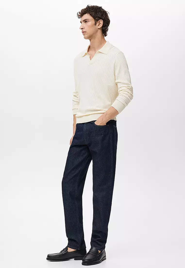 Ribbed Knitted Polo Sweater