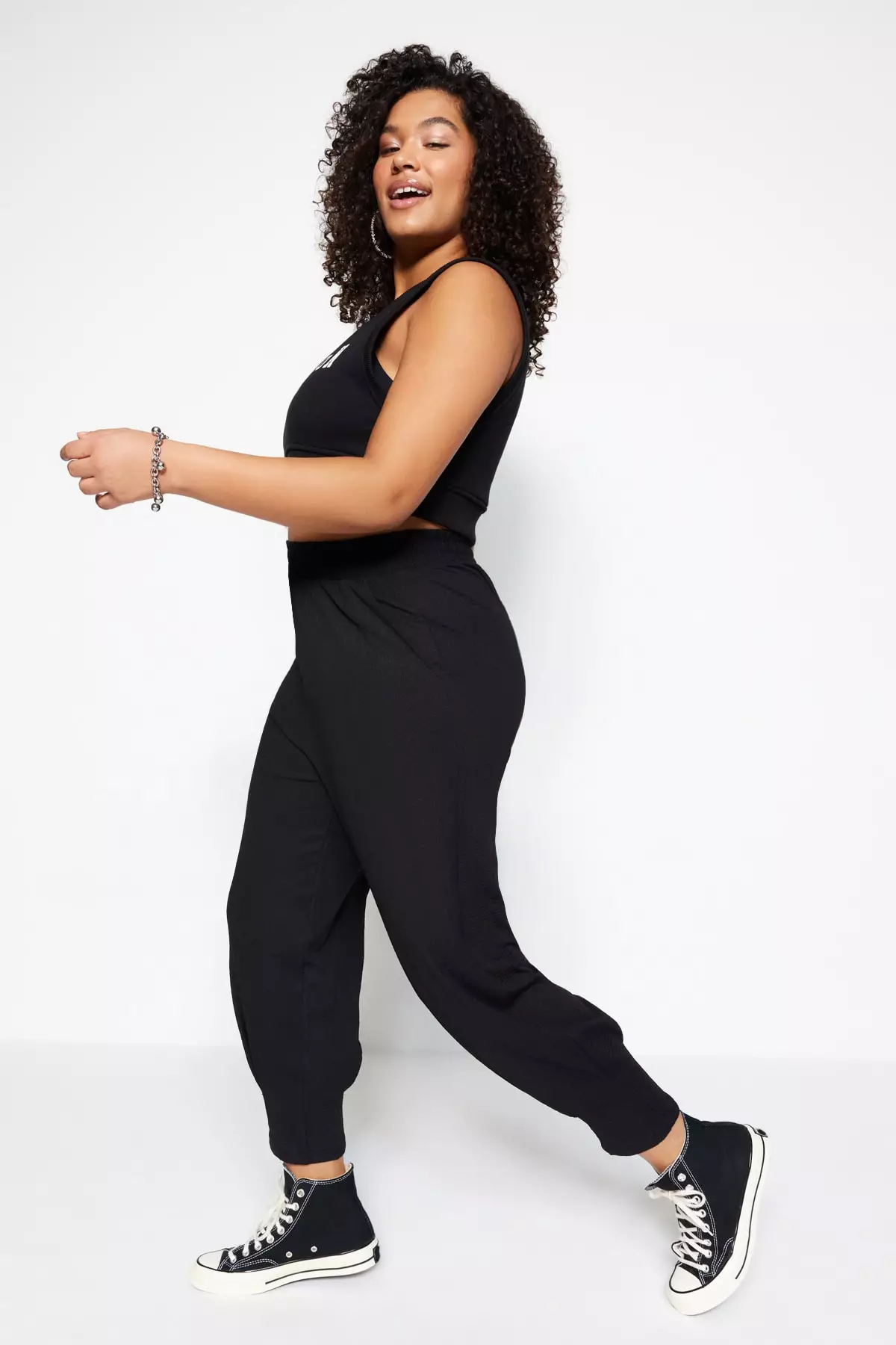 Plus Size Carrot Fit Trousers