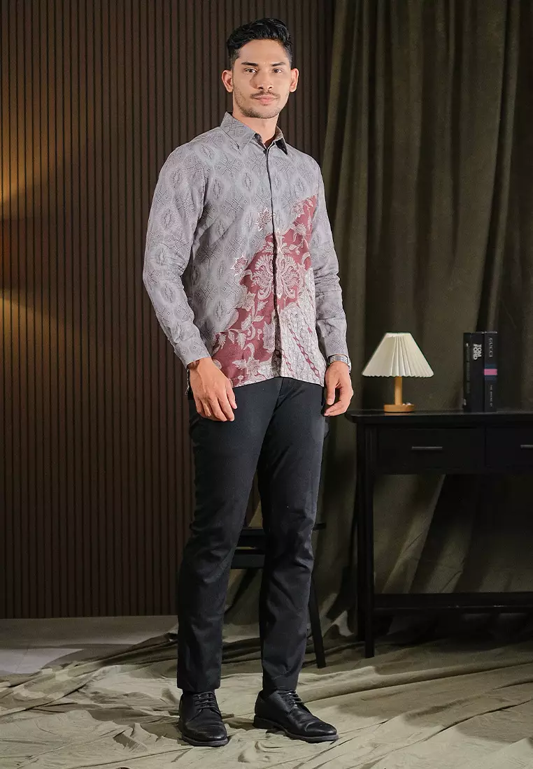 Hadinata Batik Pria Kemeja Panjang Furing Dobby Vardhana Grey