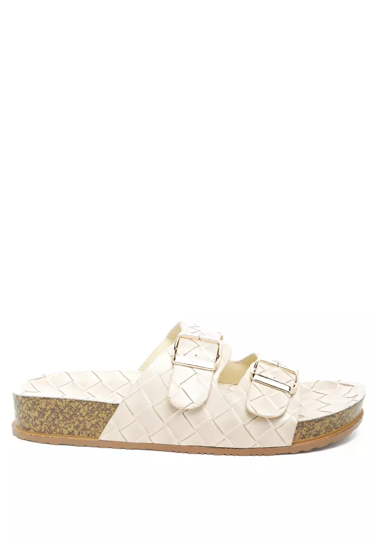 White croc faux store leather flatform sandal