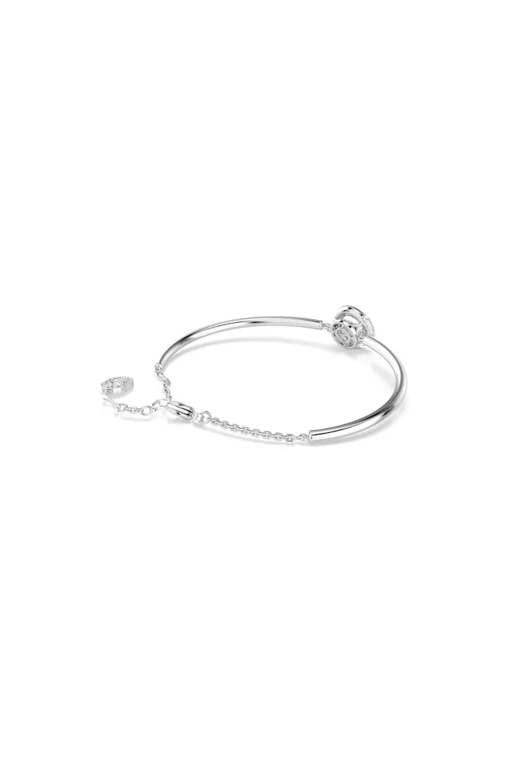 Dextera bangle, Round cut, White, Rhodium plated
