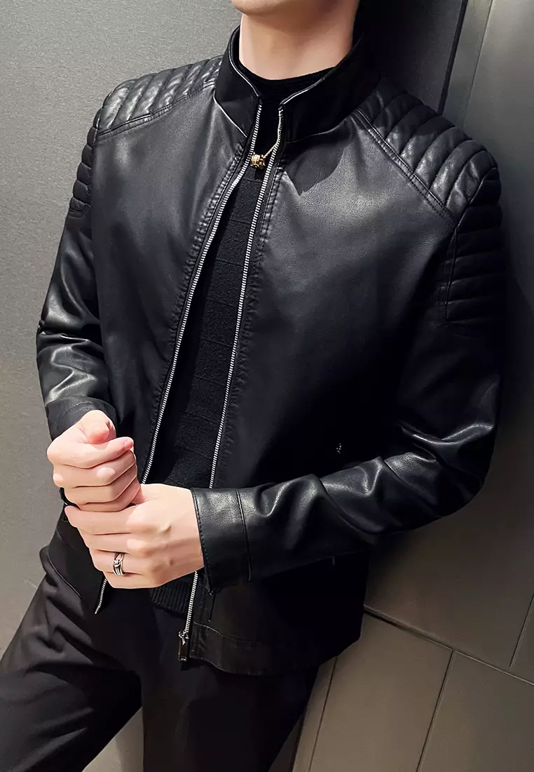 男士仿皮電單車皮褸 MJ801