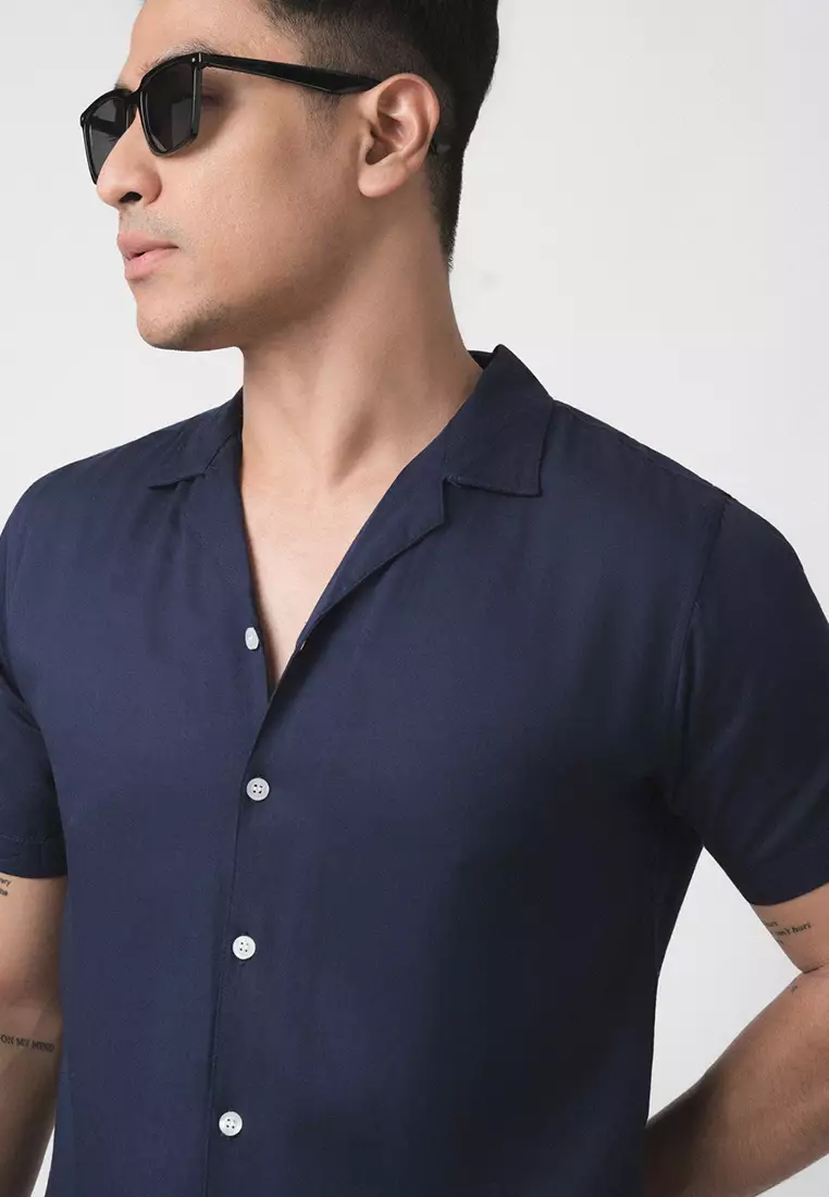 Cuban Solid Blue Casual Shirt