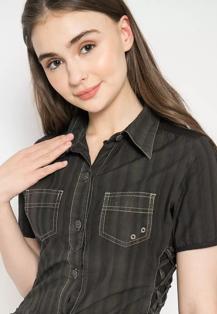 LGS - Slim Fit - Kemeja Wanita - Hitam - Motif - LLSH.380.WD625.074.7C