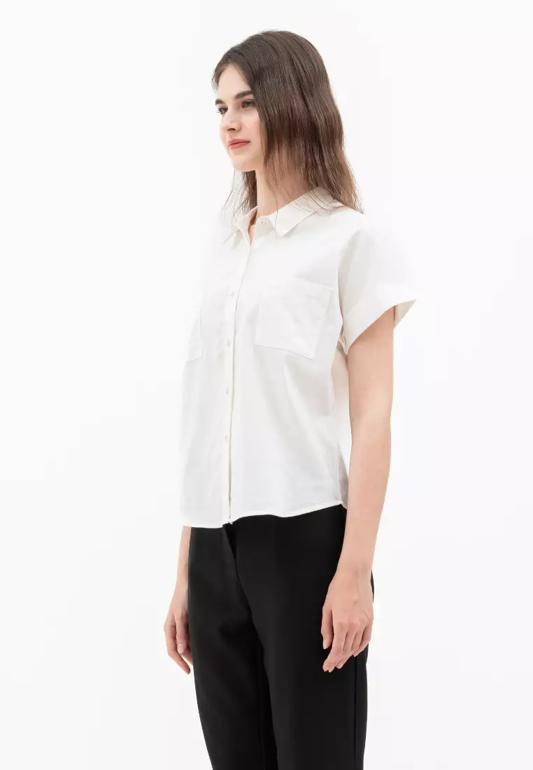 Urban Exchange Casandra Broken White Shirt - Tops Kemeja Basic Lengan Pendek Warna Broken wihte