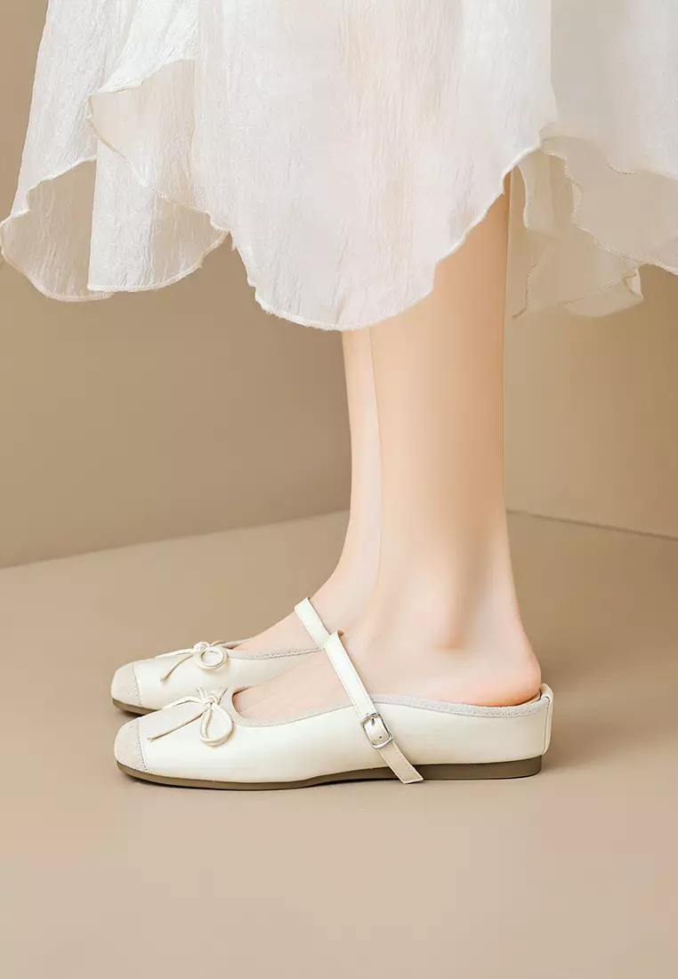 4CM Square Toe Bow Low Heel Mules WW863-1
