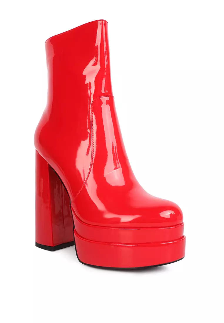 Red patent 2025 heeled boots