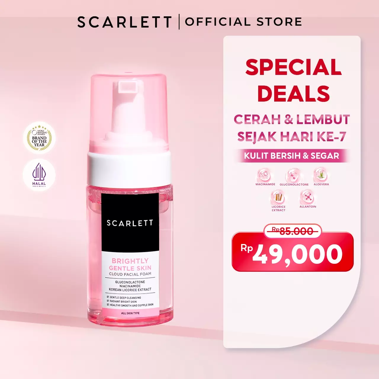 Scarlett Whitening Brightly Gentle Skin Cloud Facial Foam