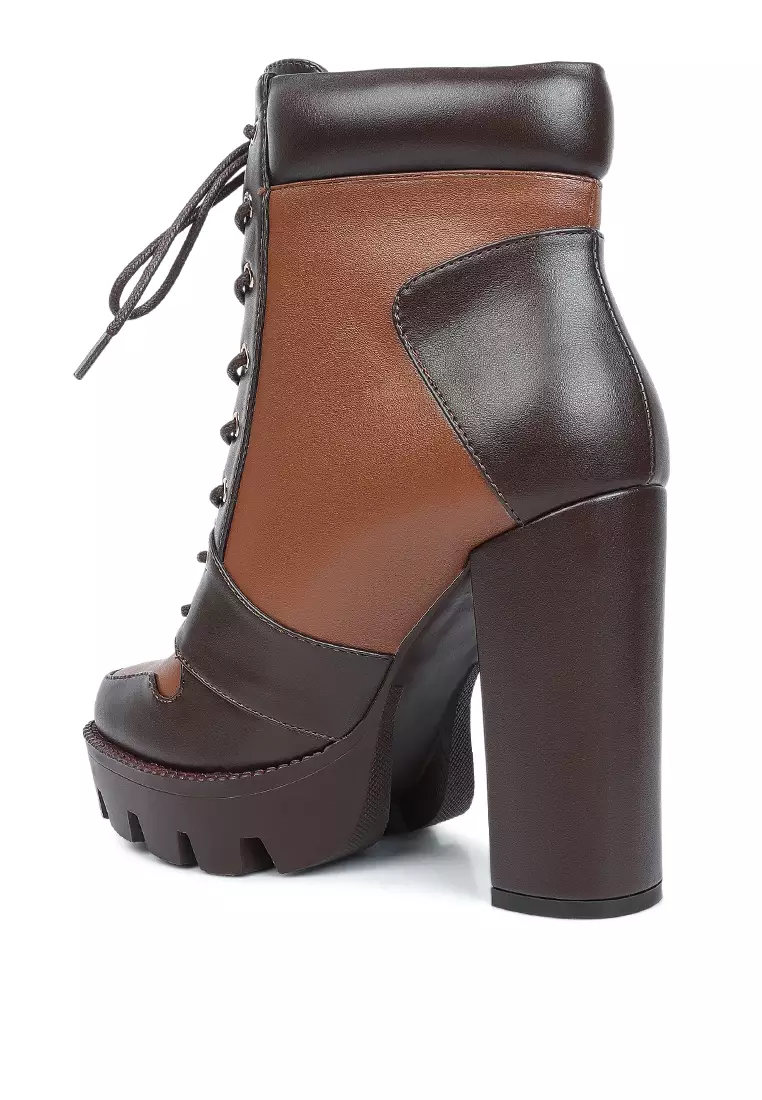 London Rag Cow printed lace-up block heel boots in Brown 2024 | Buy ...