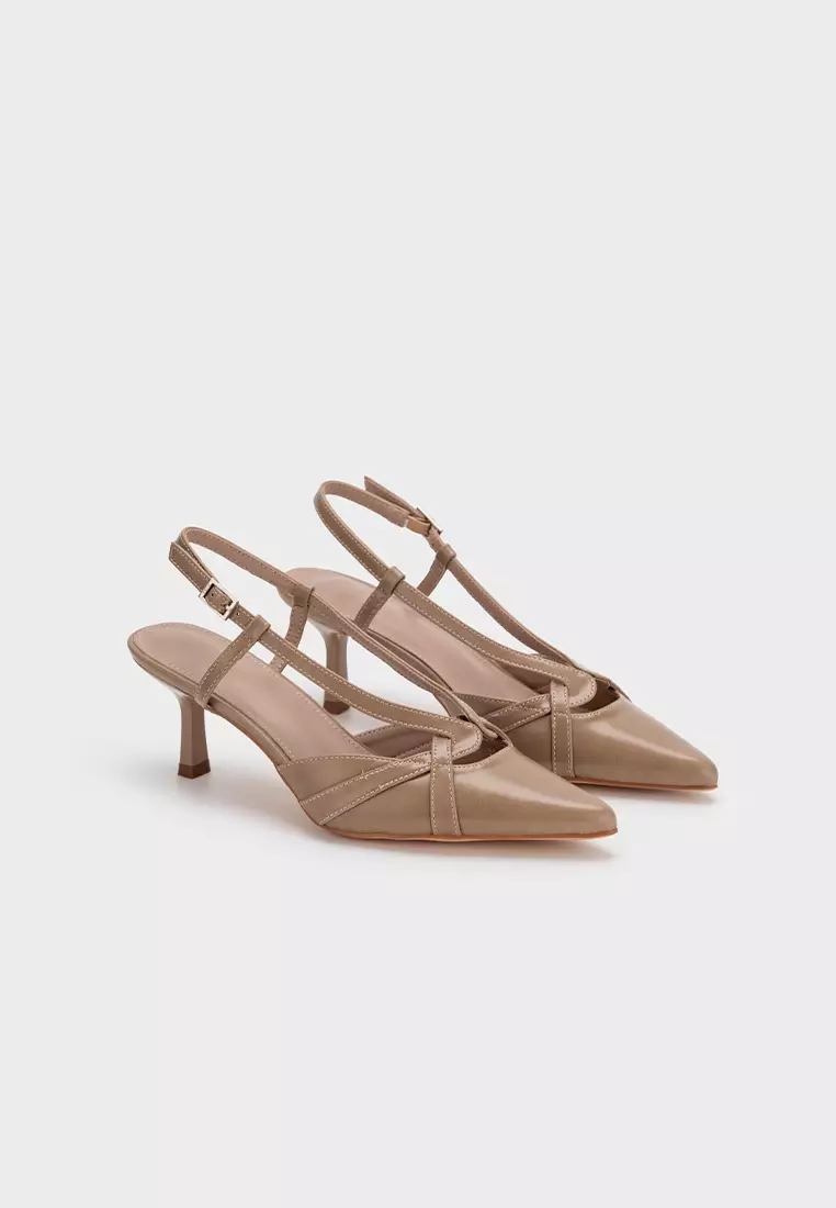 法式后空尖头高跟鞋