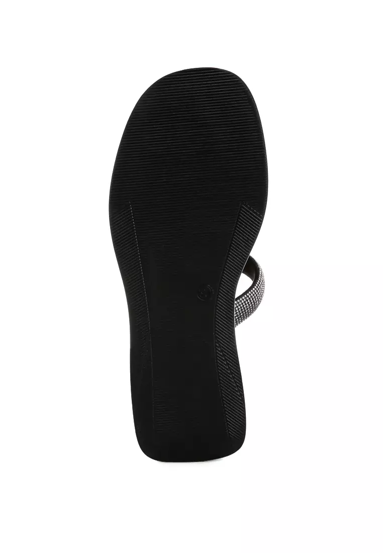 Sandal Platform Berhias Berlian Imitasi Tebal Warna Hitam