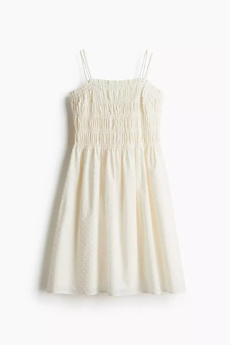Smocked-bodice cotton dress