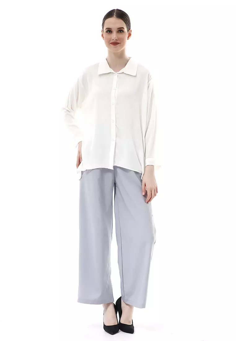 Ayudia Shirt Long Sleeve Atasan Wanita Premium Quality - Broken White