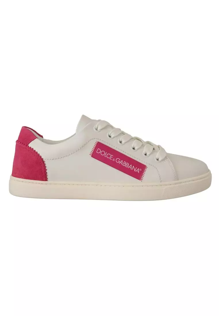 Dolce Gabbana White Pink Leather Low Top Sneakers Womens Shoes