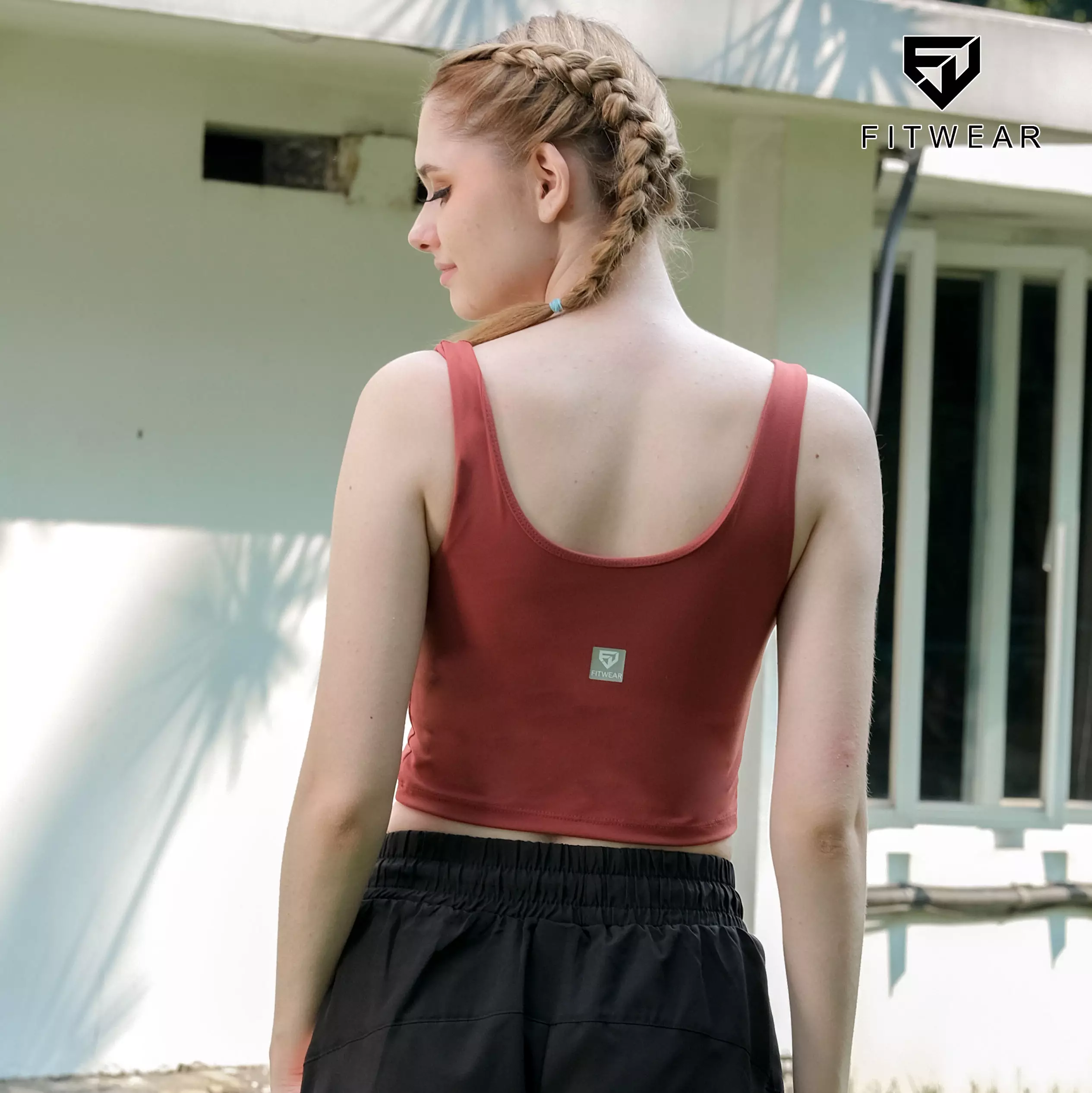 Fitwear - SportBra Croptop Olahraga Wanita EVELYNE [2IN1 PLAIN] - BRICK