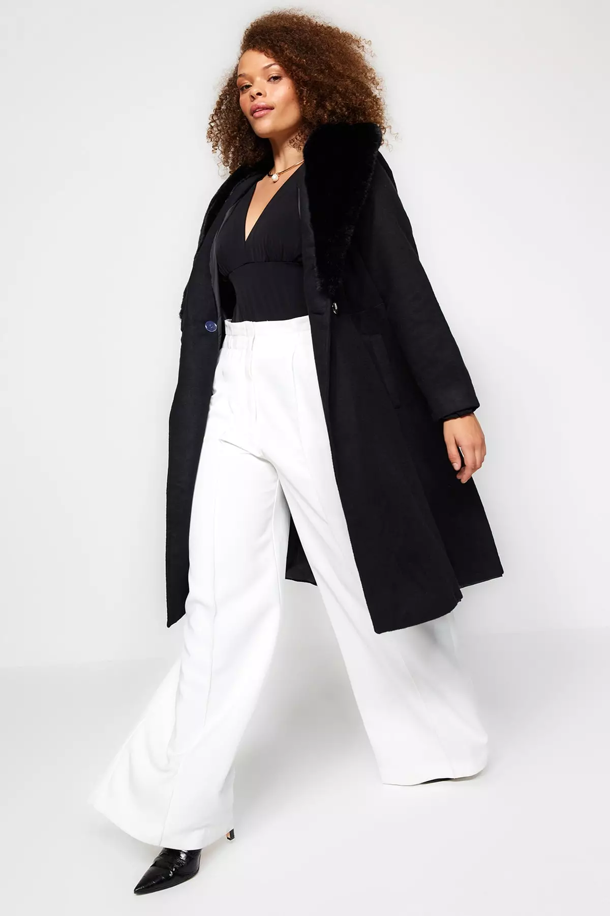 Plus Size Fur Collar Coat