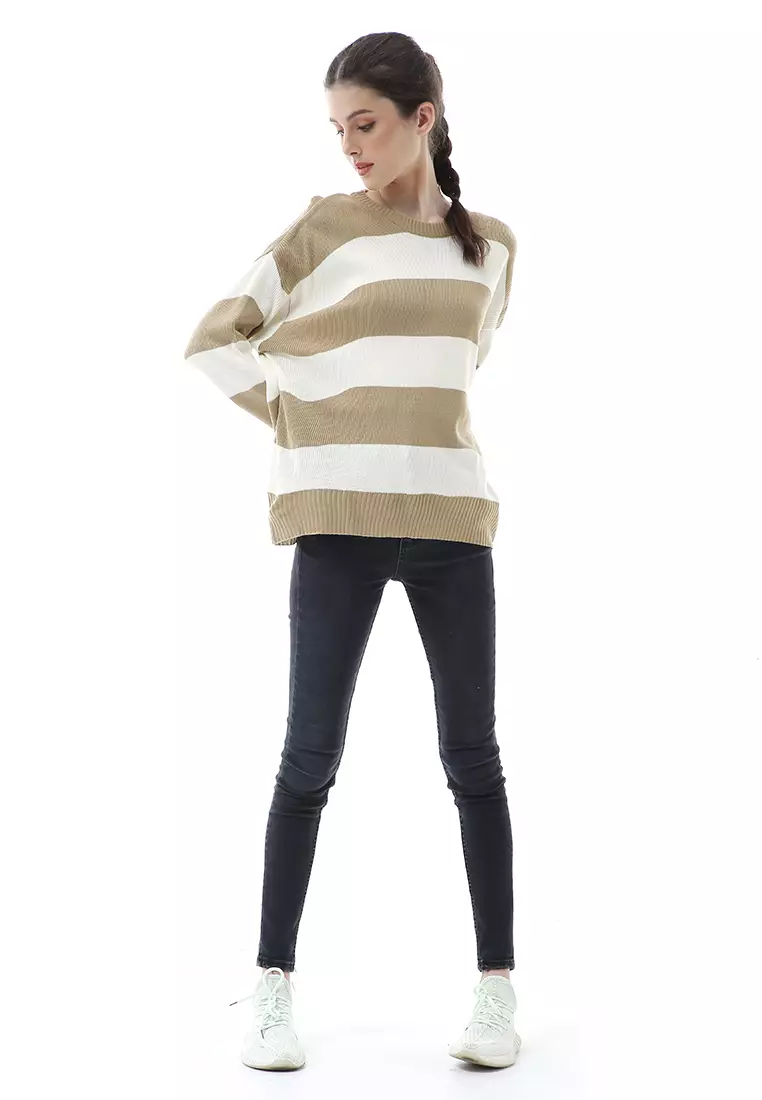 Nayara Sweater Rajut Atasan Wanita Oversize Long Sleeve Relaxed Fit - Mocca