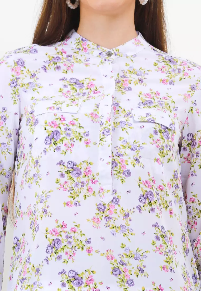 Floral Blouse In Purple Print