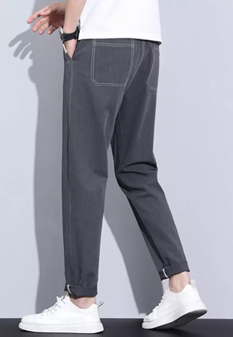 彈性腰圍修身長褲