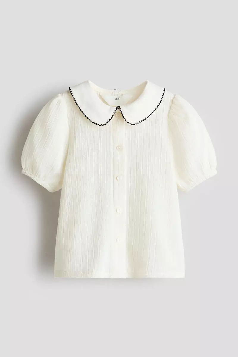 Short-sleeved pointelle blouse