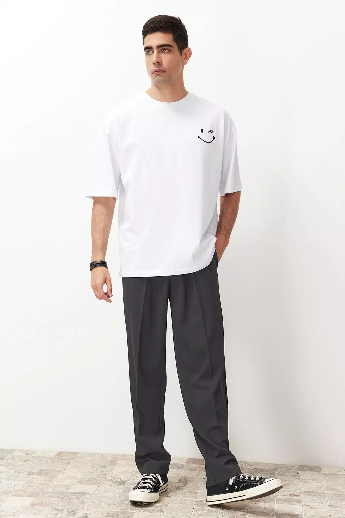 Anthracite Pleated Classic Baggy Fit Fabric Trousers TMNSS24PL00024