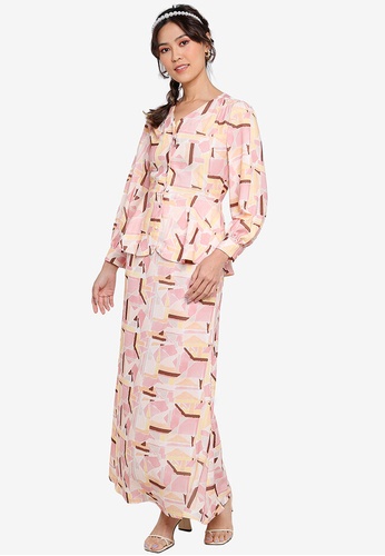 Lubna pink and orange 100% Recycled Polyester Vintage Front Button Kurung BD002AA72AD382GS_1