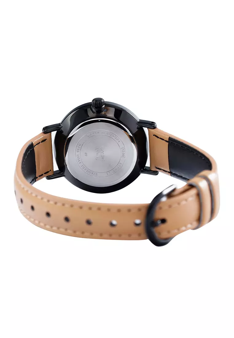 Casio - Jam Tangan Wanita - Black - Brown Leather Strap - LTP-VT02BL-1A