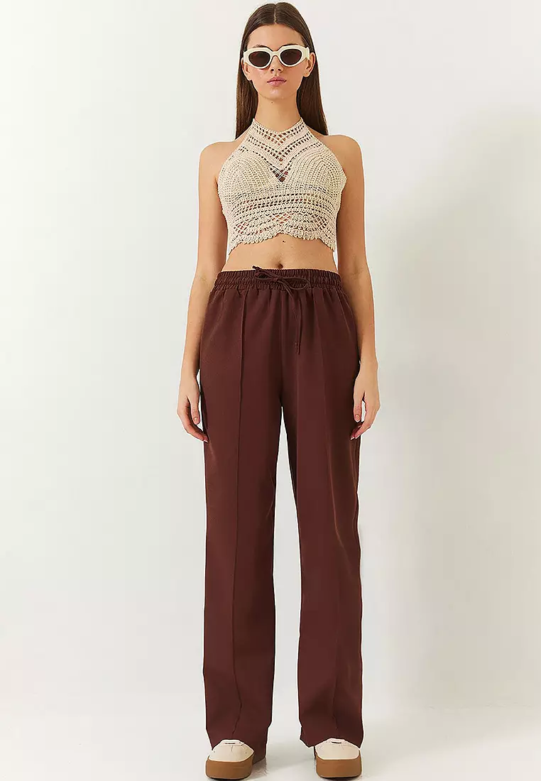 Elastic Waist Tied Double Palazzo Trousers