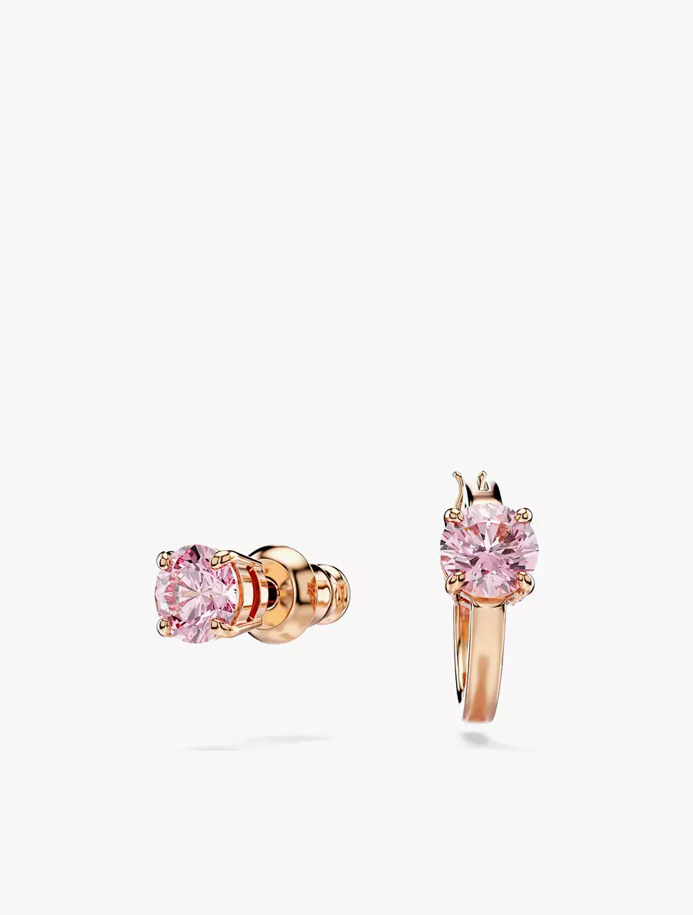 Connexus Stud Earrings, Asymmetrical Design, Round Cut, Pink, Mixed Metal Finis