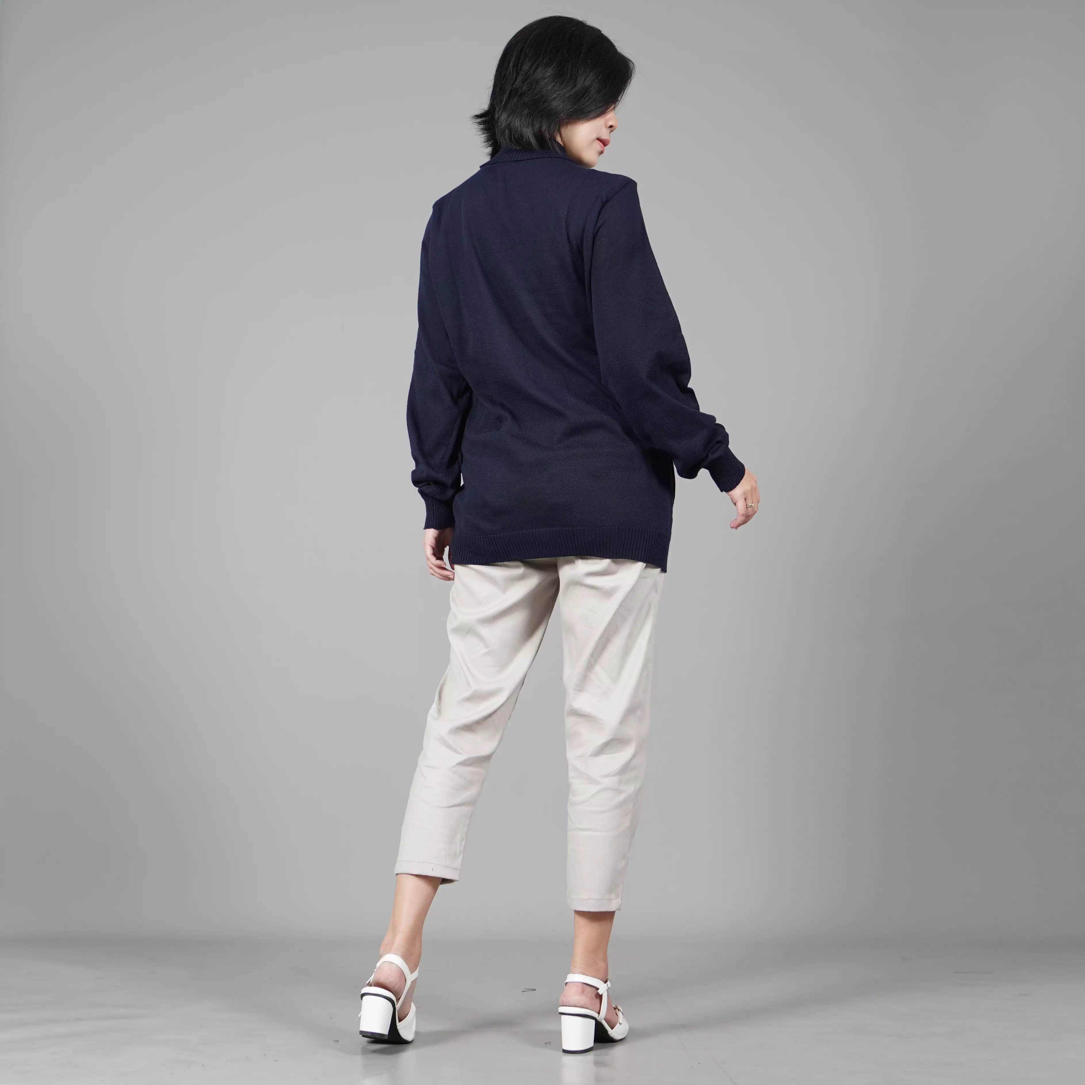 JEHOON Knit Turtle Neck Wanita Sweater Rajut Leher Tinggi Wanita - NAVY