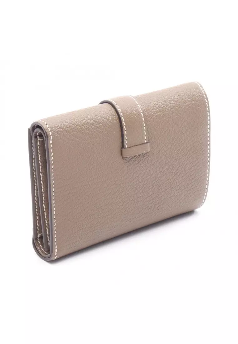 Pre-Loved Hermès Bearn Combination Etoupe trifold wallet Chevre Gray brown silver hardware Z stamp