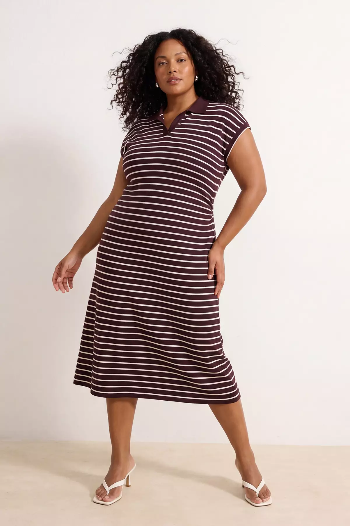 Buy Trendyol Burgundy Striped Polo Neck A-Line Midi Knitted Plus Size Dress  Tbbss26Ah00088 Online | ZALORA Malaysia