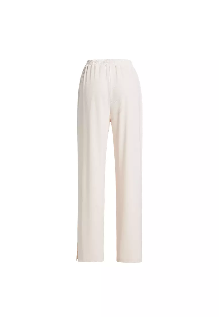 High Waist Cotton Pants with Slit Hem