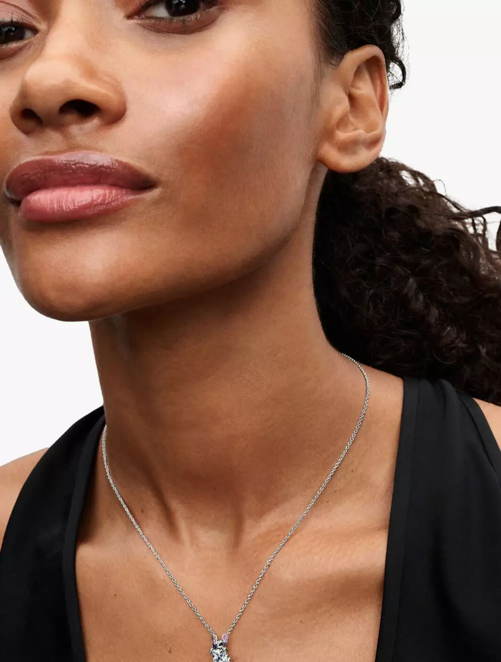 Disney Stitch pendant necklace with clear cubic zirconia, purple, blue and black enamel